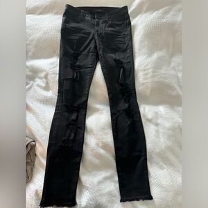 Joe’s high rise skinny coated black ripped jeans